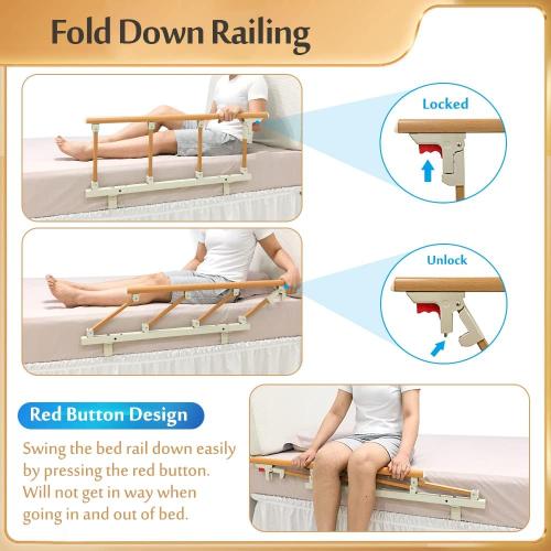 Bed Rails for Elderly Adults Guard Railing Bed Side Rail Medical Safety Bed Assist Bar for Seniors Bedside Handle Cane Hospital College Dorm Collapsible Bed Rail Metal Fall Protector Home Care Devices