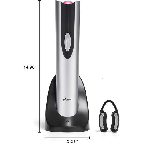 Oster Cordless Electric Wine Bottle Opener with Foil Cutter, Silver