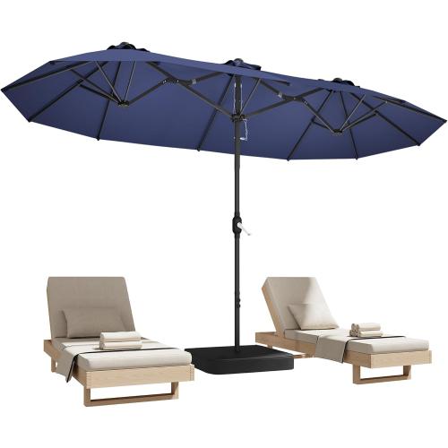 DomeShade 15ft Patio Umbrella with Base,Large Outdoor Double-Sided Rectangle Umbrella with Crank Handle, Market Umbrella for Poolside Garden Deck Backyard Beach Pools, Navy Blue