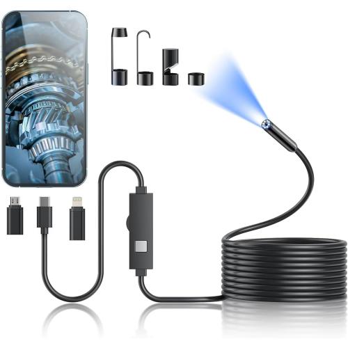 Endoscope Camera with Light,1920P HD Borescope Tools with 8 Adjustable LED Lights, Endoscope with Semi-Rigid Snake Camera, Inspection Borescope for iOS and Android-16.4ft Single Lens