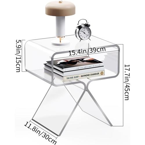 Acrylic Nightstand Side Table Modern Design Clear Home Decor Display End Table for Living Room (Clear)
