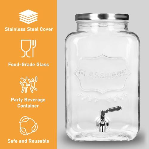 Bululuo 2 Pack 2 Gallon Glass Drink Dispensers with Stand & Spout | Beverage Dispenser with Stand for Juice and Iced Tea, Water Jug Dispenser for Lemonade, Party Beverage Pitcher with Spout