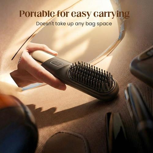 2026 New Go Brush, Portable Hair Straightener Brush for Short Hair, Fast Heating Cordless Straightening Hair Comb for Travel, Mini Hair Brushs for Home Use (Black)