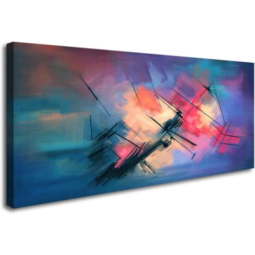 YYYYHPP YP0675 Canvas Wall Art Colorful abstract acrylic painting Wall Art Modern Art on Blue Background Picture Painting for Living Room Bedroom and Office Home Kitchen