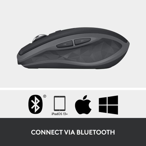 Logitech MX Anywhere 2S Bluetooth Edition Compact Wireless Mouse, No USB Receiver - Use On Any Surface, Hyper-Fast Scrolling, Rechargeable, Control Up to 3 Apple Mac and Windows Computers and Laptops