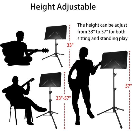 Sheet Music Stand with Light and Phone Holder, 57 Portable Music Stand for Sheet Music High Stability, Height Adjustable Music Stands with Carrying Bag(33-57inch, Plate without hole)