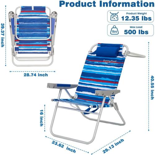 SUNNYFEEL Folding Beach Chair for Adults, High Back 5-Position Reclining | 180° Lay Flat Oversized Portable Sand Chair with Cup Holder and Towel Bar Heavy Duty for Beach/Lawn/Outdoor/Camping/Sports