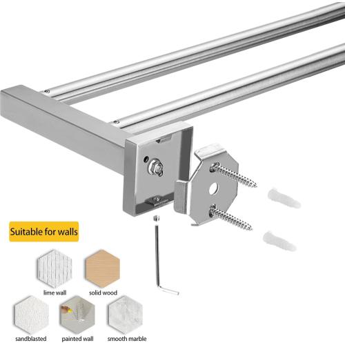 Double Towel Bar for Bathroom Wall, 24 Inch Double Towel Racks for Bathroom Wall Mounted, Heavy Duty Bathroom Towel Holder Stainless Steel Towel Rod, Brushed Nickel