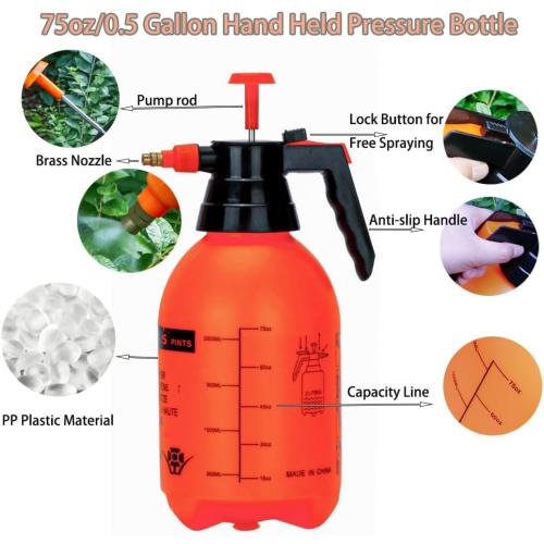 2 Pack Pump sprayers in Lawn and Garden, 2L Handheld Garden Pump Sprayer 0.5 Gallon Water Mist Spray Bottle for Plants, Weed Sprayer with Adjustable Brass Nozzle (2L Orange)