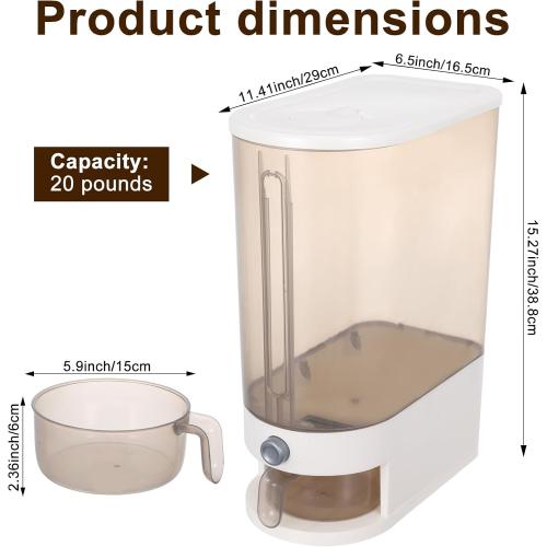 FMOACEN 22 Lbs Rice Dispenser with Measuring Cup Large Airtight Cereal Dispenser Multifunctional Dry Food Storage Container for Rice Grains Soybean Corn Kitchen Pantry Organization