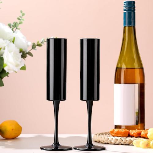 Domensi 30 Pcs Champagne Flutes Bulk Acrylic Goblet 6 oz High Stem Wine Glasses Champagne Cup Unbreakable Reusable for Christmas Halloween Valentine Birthday Wedding Party Decorations (Black)