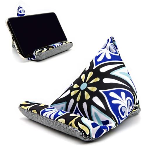 Blue Phone Holder for Desk, Phone Pillow Stand for iPhone 13 14 Handmade Fabric Phone Stands Bean Bag Phone Holder (Bohemia Pattern)