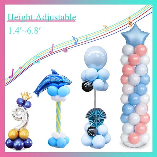 4 Set Balloon Stand Kit, 9 Feet Adjustable Balloon Arch for Floor, Ballon Column Tower with Weights Base and Pole, Metal Backdrop Stands for Parties, NO Need Helium Tank for Balloons