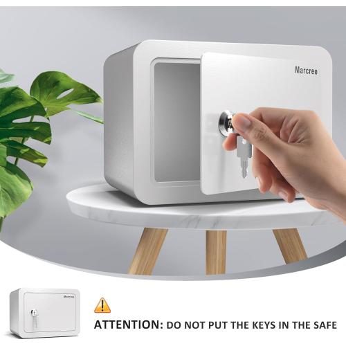Marcree 0.23 Cubic Safe Box for Kids, Security Safe Steel Construction with Key Lock, Home Safes with Rounded Design for Child Protection, Lock Box for Home, 6.69 x 9.06 x 6.69 Inches, White
