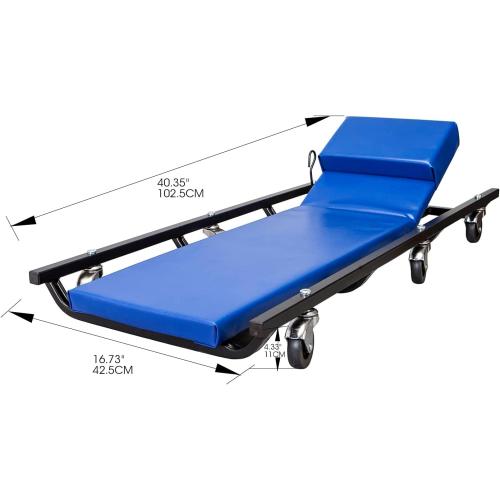 Big RED 40 Padded Rolling Garage/Shop Creeper with Adjustable Headrest and 6 Casters,Mechanic Cart, Blue TR6452 Torin
