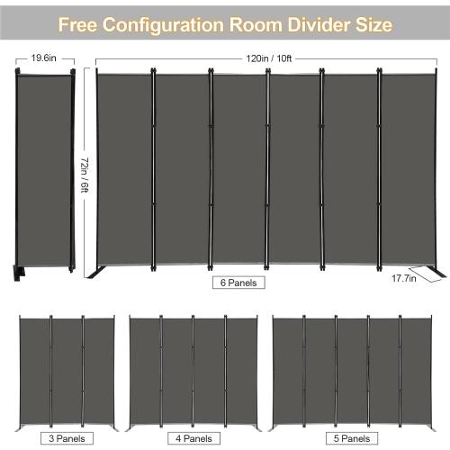 MAYOLIAH 6 Panel Folding Privacy Screen 9ft Wide, 6ft Tall Partition Room Divider Portable Office Walls Dividers Room Separator, Grey