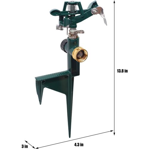 2 Pack Impact Sprinkler Head on Metal Step Spike, Heavy Duty Zinc Alloy Lawn Sprinkler, Adjustable Coverage Nozzle on Sturdy Spike Base, 360 Degree Large Area Irrigation, Green