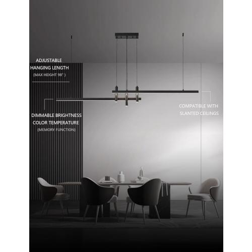 Size 59 Modern Black Linear Pendant Lights Kitchen Island Lighting Minimalist Led Chandeliers Pool Table Light Dimmable Ceiling Hanging Light Fixture Dining Room with Remote Control (59in)