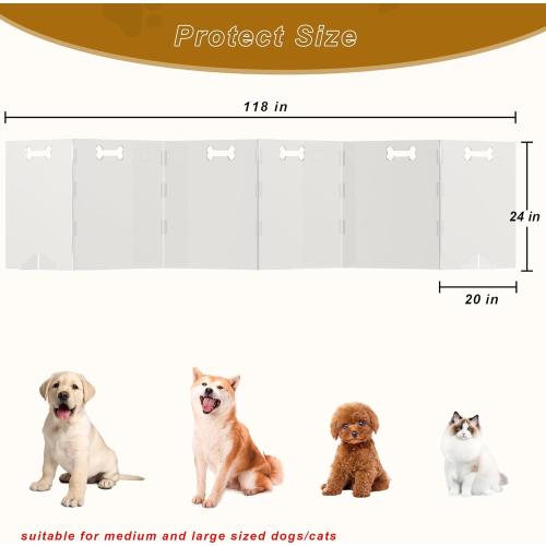 Clear Acrylic Dog Gate, 6 Panel 120 W x 24 H, Transparent Freestanding Pet Playpen Indoor, Foldable Pet Fence Barrier for Doorway with Handle/Support Feet
