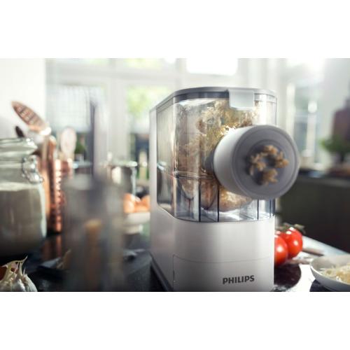 Philips Kitchen Appliances Compact Pasta and Noodle Maker, Viva Collection, Comes with 3 Default Classic Pasta Shaping Discs, Fully Automatic, Recipe Book, Small, White (HR2370/05)