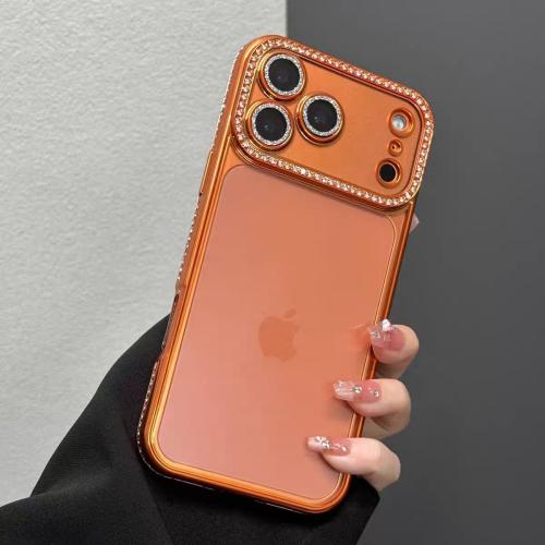 for iPhone 17 Pro Max Case Clear Glitter, Orange, Cute Luxury 3D Sparkly Bling Diamond Rhinestone Camera Lens Protector Soft Plating TPU Bumper Transparent Women Girls Phone Case for iPhone 17 Pro Max