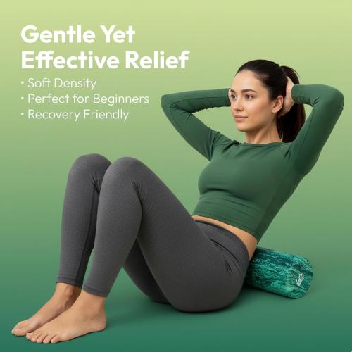 Soft Density Foam Roller 36 x 6 – Low Density Physical Therapy Roller for Exercise, Pilates, Yoga, Gentle Massage & Muscle Recovery – Green Marbled Round