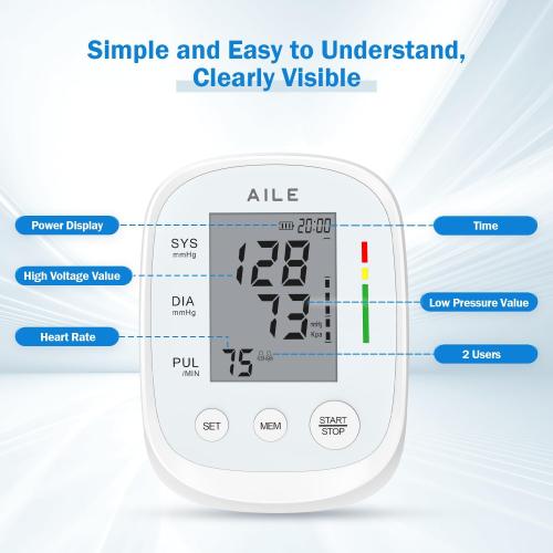 AILE Blood Pressure Monitor, Blood Pressure Machine Upper Arm Large Cuff(8.7-16.5), High Automatic Blood Pressure Monitors Cuff for Home Use, (BP) Manual Arm Blood Pressure Monitors, 2 * 99 Memory