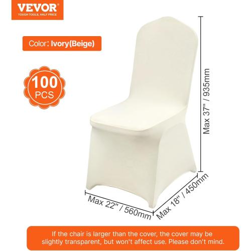 VEVOR Stretch Spandex Folding Chair Covers, Universal Fitted Chair Cover, Removable Washable Protective Slipcovers, for Wedding, Holiday, Banquet, Party, Celebration, Dining, 100PCS (Ivory/Beige) | for Wedding Holiday Party Banquet Celebration, Elegant Event Decor, Dining Room Chair Cover, Removable Washable Slipcovers
