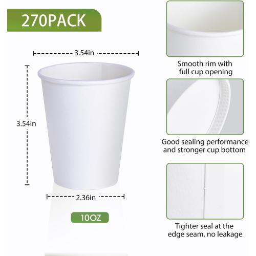 LITOPAK 270 Pack 10 oz Disposable Paper Coffee Cup, Drinking Cups for Water, White Paper Hot Coffee Cups, Suitable for Party, Picnic, Travel, and Events