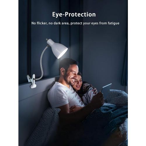 Desk lamp Eye-Caring Table Lamps, 360°Rotation Gooseneck Clip on Lamp Reading Light Portable Reading Book Light Clamp Study Desk Lamps for Bedroom and Office Home Lighting (White)