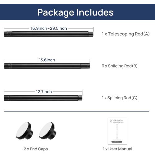 ENJOYBASICS Matte Black Shower Curtain Rod 30 to 76 Inches, 1 Inch Stainless Steel Adjustable Spring Tension Rods No Drill for Bathroom, Closet, Window, Room Divider, Never Rust, Non Slip