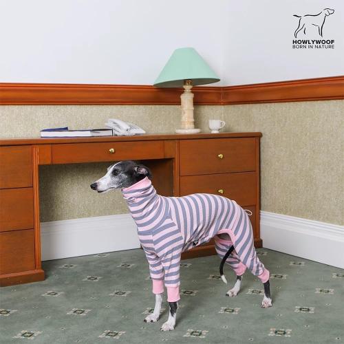 Dachshund Dog Shirt, Thin Striped Base Layer Onesie for Wiener Dogs, Lightweight All-Season Wear, Soft & Comfy Fit for Doxie and Short-Leg Breeds (Pink&Grey, Size 2 (11-16 lbs))