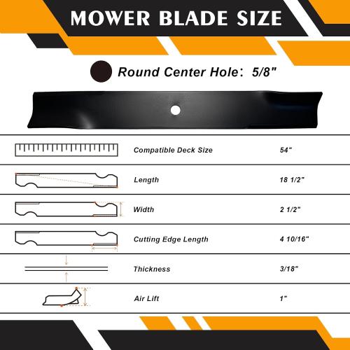 601124 High Lift Blades Compatible with Hustler 54 Deck Raptor SD, Fastrak, Super Z Series Lawn Mower, Replaces 601013 602416 797696 797712 92-208, 3 Pack