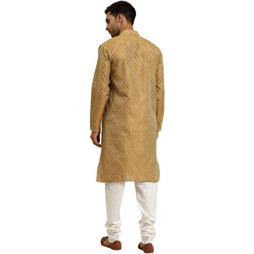 Size large 40 Color Mustard Gold Sojanya (Since 1958 Men'S Jacquard Silk Self Design Only Kurta