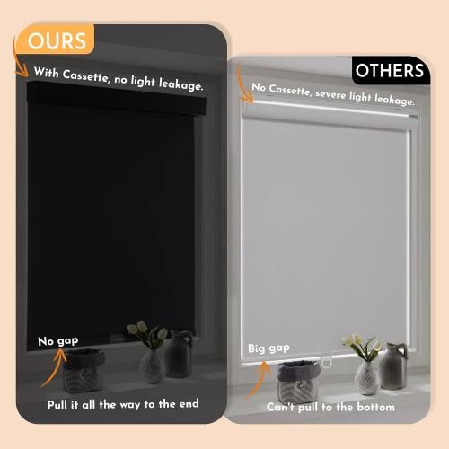 Persilux Cordless Blackout Roller Shades with Valance, Thermal Insulated Fabric Window Blinds, Free-Stop Shades for Home, Door and Bedroom (Black, 34.5W x 72H)