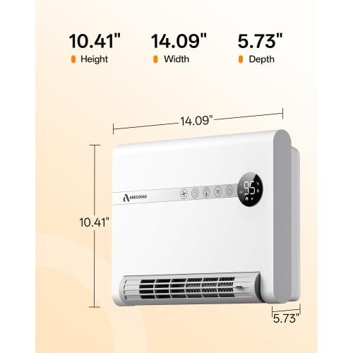 Wall Heater, Space Heater for Bedroom, 1500W PTC Fast Heating Electric Heaters for Indoor Use, 30° Oscillation, Adjustable Thermostat, 24H Timer, Remote Control, Desk or Wall Mounted Heater for Office