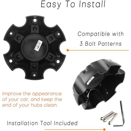 5.55in Wheel Center Caps for Ballistic Center Hubcaps, 4 Pack Black Center Cover Replacement, 6 lugs