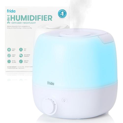 Frida Baby 3-in-1 Cool Mist Humidifier for Large Rooms, Top Fill Humidifier for Bedroom, Allergy Relief, 60 Hour Runtime   Nightlight, Auto Shut-Off, Quiet, Carry Handle, Essential Oil Diffuser ‼️has stains ‼️