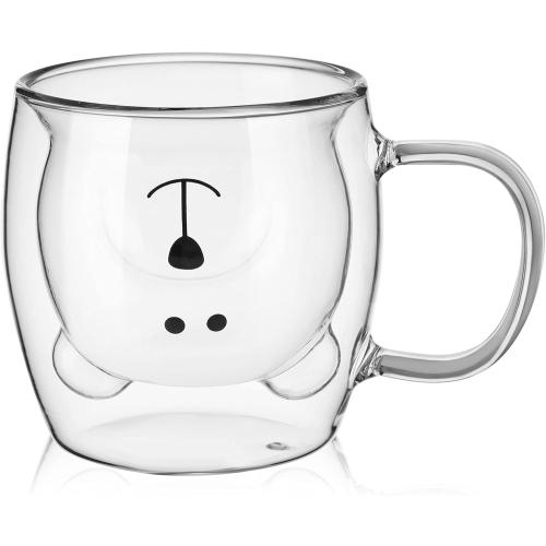 Patelai Cute Bear Tea Cup Double Wall Glass Milk Coffee Bear Mug with Handle Insulated Espresso Christmas Beer Cup Cute Birthday Gift for Women Men Valentine, 250 Ml/ 8. 4 oz(White,1 Piece)