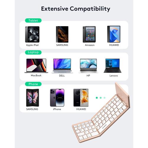 Samsers Foldable Bluetooth Keyboard with Touchpad - Portable Wireless Keyboard with Holder, Rechargeable Full Size Ultra Slim Pocket Folding Keyboards for Android Windows iOS Tablet & Laptop - Pink