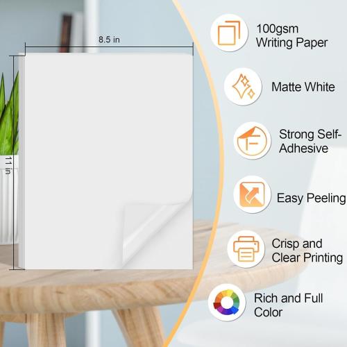 Printable Sticker Paper for Inkjet Printer, 300 Sheets 8.5 x11'' Matte Sticker Printer Paper Full Sheet Labels for Laser/Inkjet Printers, Letter Size