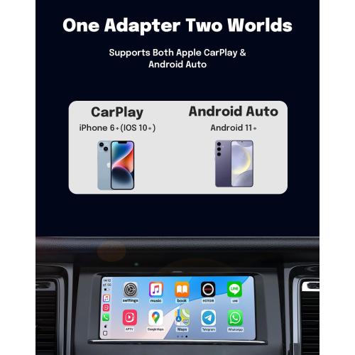 ZUCWO 2-in-1 Wireless CarPlay Adapter and Android Auto Adapter – Converts Wired to Wireless for Cars 2016 , Plug & Play, USB-A to USB-C for iOS10 /Android 11