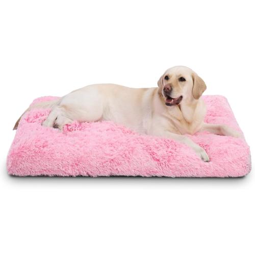 Vonabem XL Dog Bed Large Crate Pad, Washable Pink Pet Beds, Deluxe Plush Soft Crate Bed 42 inch, Dog Mats for Sleeping, Anti-Slip Kennel Pad 41 * 27 inch