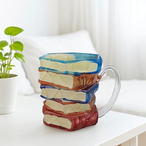Painted Book Mug, 11 Oz Novelty 3D Painted Coffee Mug, Tea Cup Full of Book Fragrance, Suitable Gift for Bookworm Readers, Writers, Librarians and Other Women(Multicolor A)