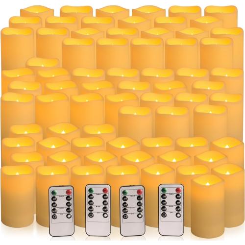Set of 72 Flameless Led Battery Opeated (D2.2'' x H4''5''6'') Waterproof Outdoor Indoor Candles with 10-Key Remotes and Cycling 24 Hours Timer