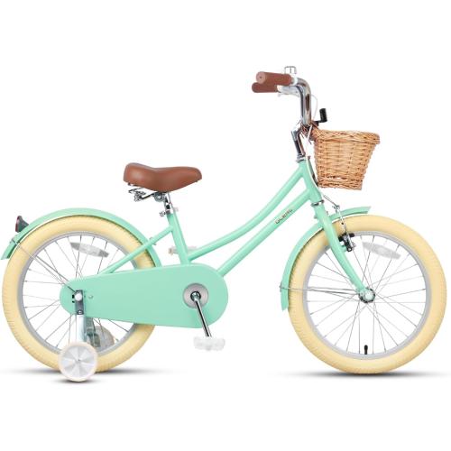 Glerc Little Molly 12-20 Inch Kids Retro Cruiser Bike for 2-13 Year Old with Wicker Basket & Training Wheels/Kickstand, Multiple Colors