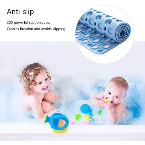 Blue Nonslip Bathtub Mat Extra Soft TPE Bath Mat for Kids, Machine Washable Bathroom Shower Mat, Smooth/Non-Textured Tubs Only, 30L x 17W Inch