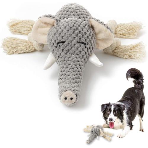 Size medium Color Grey Plush Dog Toy, Squeaky Interactive Puppy Dog Toys with Crinkle Paper, Durable Chew Toys for Small and Medium Dogs with Mouse Shape(Medium, Elephant)