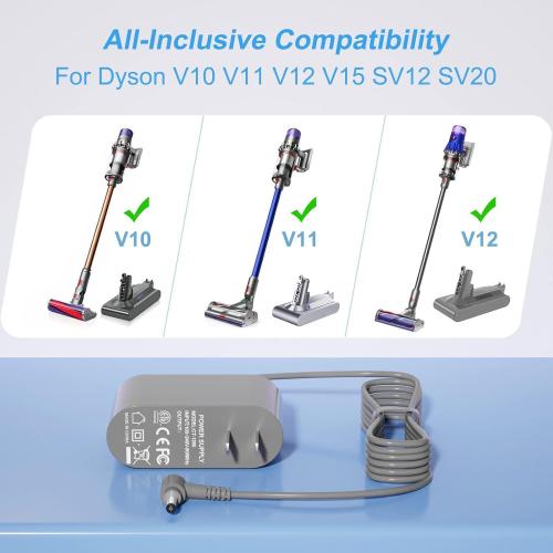 30.45V Replacement for Dyson Vacuum Charger for Dyson V10 V11 V12 V15 SV12 SV14 SV16 SV20 SV22 Absolute Animal Motorhead Cordless Vacuum Power Supply【6Ft ETL Listed,Please Check Port 4.8 * 1.7mm】