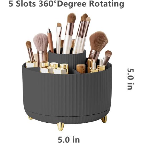 360 Degree Rotating Makeup Brush Holder Organizer Detachable Design 5 Slot Make up Brushes Cup for Cosmetics and Pencil Pen Organizer for Desk Makeup Organizer Skincare Storage for Vanity（Black）